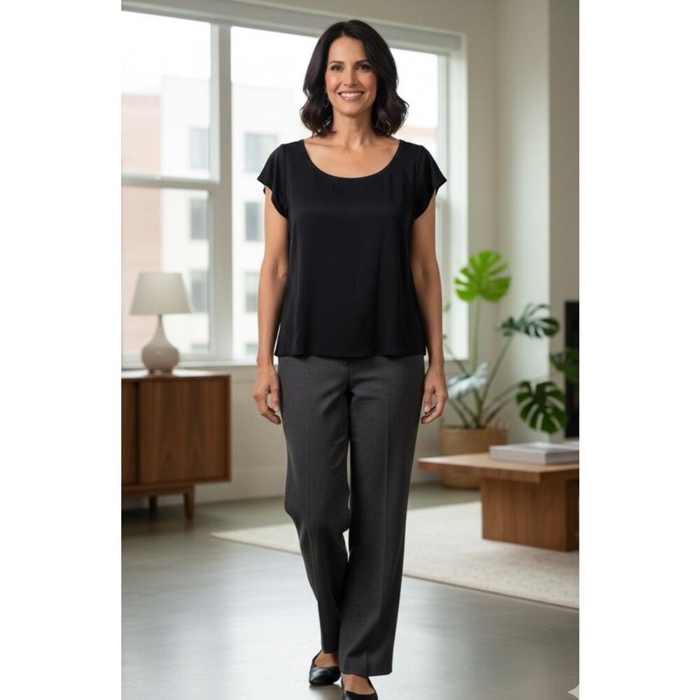 Eileen Fisher 100% Silk Blouse T-shirt Women's XL Black Minimalist Capsule Basic